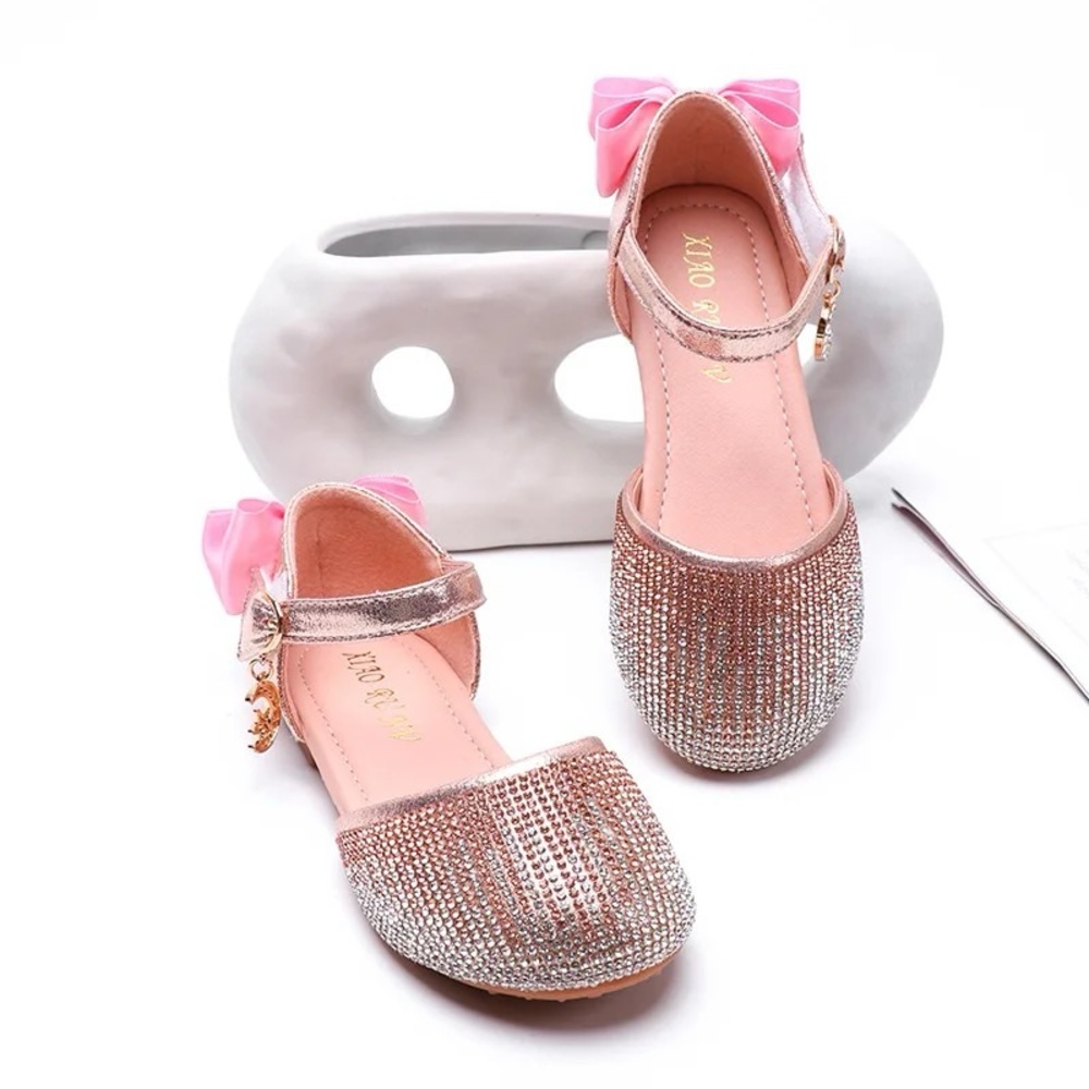 Princess style slip-on sandals with rhinestones for girls, Mary Jane, flat shoes
